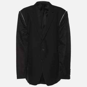 Pre Owned Givenchy Black Wool and Nylon Zip Detail Single Breasted Blazer XXXL