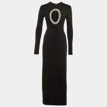 Pre Owned Givenchy Black Jersey Cut-Out Embellished Gown S 
