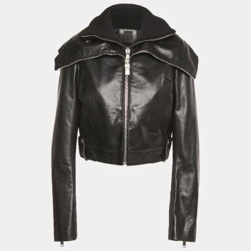 مملوكة مسبقًا Givenchy Black Rib Knit and Leather Crop Jacket M