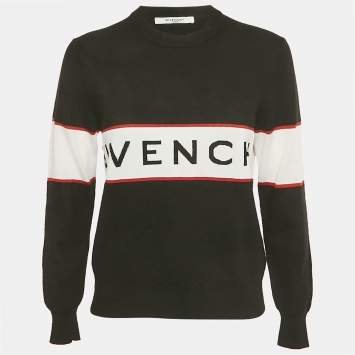 مملوكة مسبقًا Givenchy Black Logo Intarsia Wool Jumper XL  