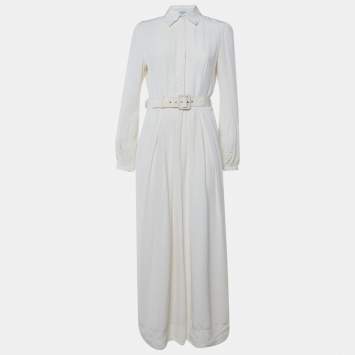 Pre Owned Givenchy Off White Silk Maxi Belted Dress M