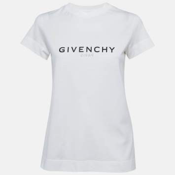 Pre Owned Givenchy White Logo Print Cotton Short Sleeve T-Shirt XS