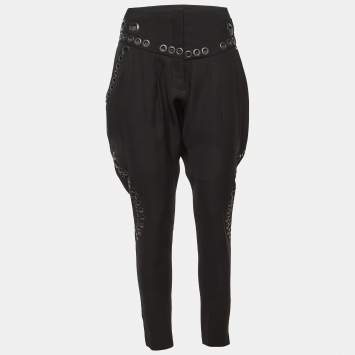 Pre Owned Givenchy Black Crepe Eyelet Detail Trousers M