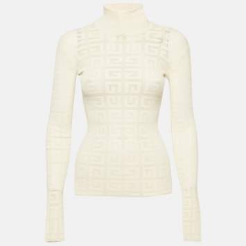 Pre Owned ستراتش نيت جيفنشي أبيض بطبعة مونوغرام بياقة عالية مقاس صغير جدًا