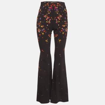 مملوكة مسبقًا Givenchy Black Floral Print Stretch Crepe Wide Leg Trousers M