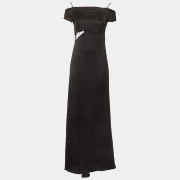 Pre Owned Givenchy Black Satin Off Shoulder Long Dress M 