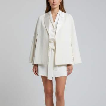 Pre Owned Givenchy Cream Wool and Satin Tie Up Jacket Cape Blazer M