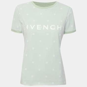 Pre Owned Givenchy Green Tulle and Cotton Monogram Embroidered Double Layered T-Shirt XS