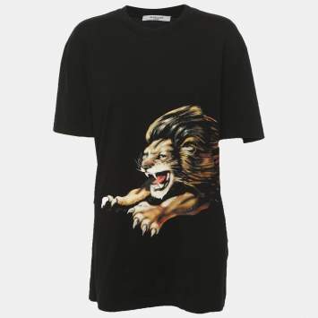 Pre Owned Givenchy Black Cotton Lion Graphic T-Shirt S