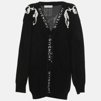 Pre Owned Givenchy Black/White Monochrome Knitted Cardigan M