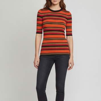 Pre Owned Givenchy Multicolor Striped Rib Knit Crewneck Top M