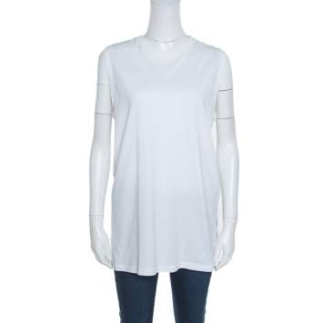 Pre Owned Givenchy White Cotton Braid Printed Detail Sleeveless T Shirt XS