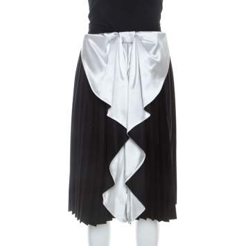 Pre Owned Givenchy Black Wool Contrast Bow Detail Pleated Skirt S