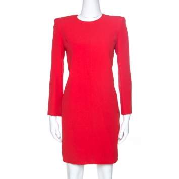 Pre Owned Givenchy Red Crepe Padded Shoulder Shift Dress S
