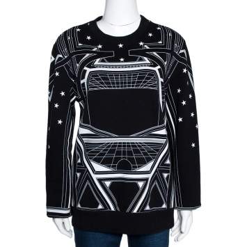 Pre Owned Givenchy Monochrome Knit Geometric Stars Print Sweatshirt L 