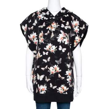 Pre Owned Givenchy Black Floral Moth Print Cotton Sleeveless Hoodie M