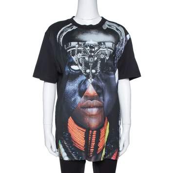 Pre Owned Givenchy Black Cotton Patchwork Portrait Print Crew Neck T Shirt S