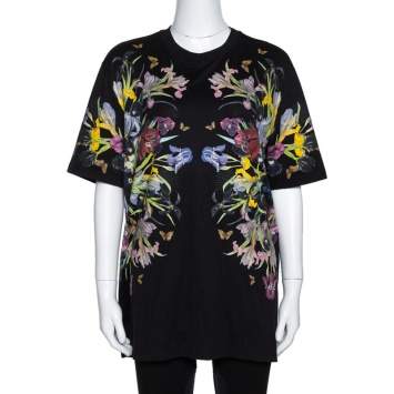 Pre Owned Givenchy Black Floral Print Cotton Crew Neck T-Shirt S