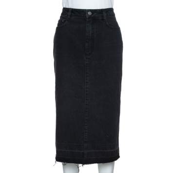 Pre Owned Givenchy Black Denim Distressed Hem Fitted Skirt L