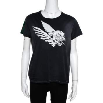Pre Owned Givenchy Dark Grey Flying Cat Print Cotton Distressed T- Shirt L