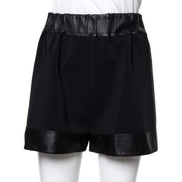 Pre Owned Givenchy Black Leather & Jersey Elasticized Waist Shorts M