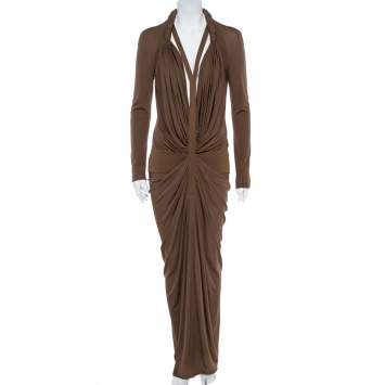 Pre Owned Givenchy Brown Silk Jersey Draped Harness Maxi Dress M