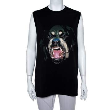 Pre Owned Givenchy Black Rottweiler Print Sleeveless T-Shirt XS 
