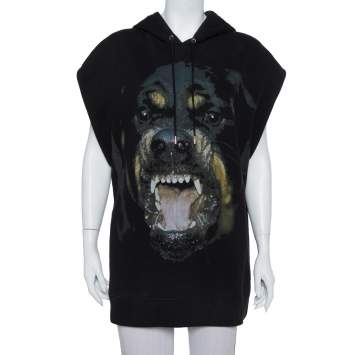 Pre Owned Givenchy Black Cotton Rottweiler Print Sleeveless Hoodie S