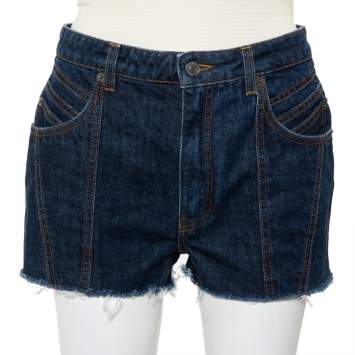 Pre Owned Givenchy Navy Blue Denim Raw Edge Detail Classic Shorts M