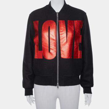 Pre Owned Givenchy Black Wool Love Printed Bomber Jacket M