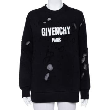 Pre Owned Givenchy Black Cotton Logo Printed Distressed Sweatshirt S