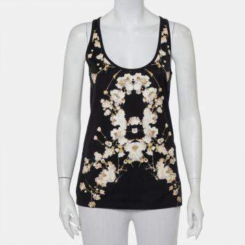 Pre Owned Givenchy Black Cotton Floral Printed Tank Top S