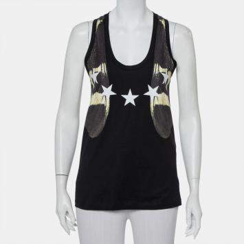 Pre Owned Givenchy Black Star Printed Cotton Tank Top S