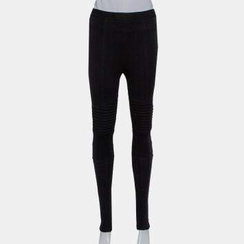 Pre Owned Givenchy Black Knit Quilted Paneled Zip Detail Leggings L
