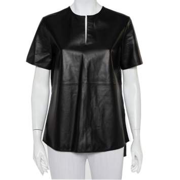 Pre Owned Givenchy Black Leather Short Sleeve Top M