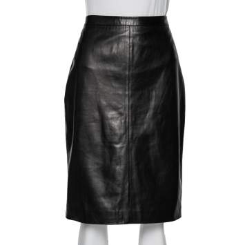 Pre Owned Givenchy Dark Brown Leather Pencil Skirt L