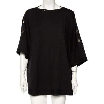 Pre Owned Givenchy Black Knit Buttoned Shoulder Detail Oversized Top XS 
