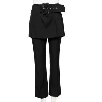 Pre Owned Givenchy Black Wool Belted Skirt Detail Trousers L 