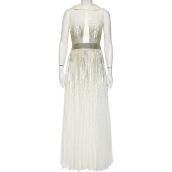 Pre Owned Givenchy White Silk-Georgette Embellished Hooded Gown M