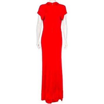 Pre Owned Givenchy Red Jersey Centre Slit Detail V-Neck Maxi Dress L