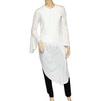 Pre Owned Givenchy White Silk Draped Asymmetric Tunic M