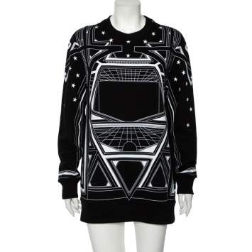 Pre Owned Givenchy Monochrome Knit Geometric Stars Print Sweatshirt S