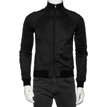 مملوكة مسبقًا Givenchy Black Jersey Logo Trimmed Bomber Jacket M