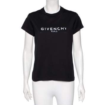 Pre Owned Givenchy Black Cotton Faded Logo Printed Crewneck T-Shirt S