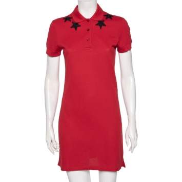 Pre Owned Givenchy Red Cotton Pique Star Applique Detail Polo T-Shirt Dress M