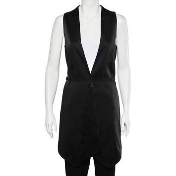 Pre Owned Givenchy Black Two Tone Sateen Belted Asymmetric Hem Vest M
