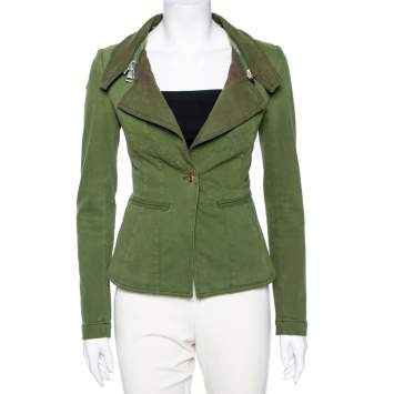 Pre Owned Givenchy Olive Green Cotton Detachable Collar Single Breasted Jacket M