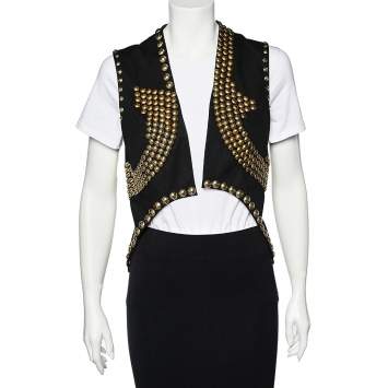 Pre Owned Givenchy Black Cotton Studded Sleeveless Cropped Shrug S