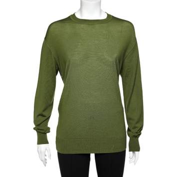 Pre Owned Givenchy Green Wool Side Button Detail Sweater M