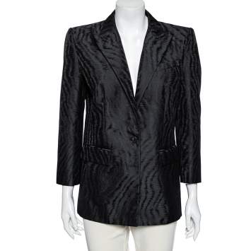 Pre Owned Givenchy Black Moire Jacquard Single Breasted Blazer L